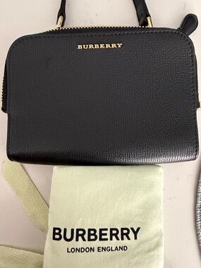 Burberry Black Leather Mini Crossbody with Gold Logo
